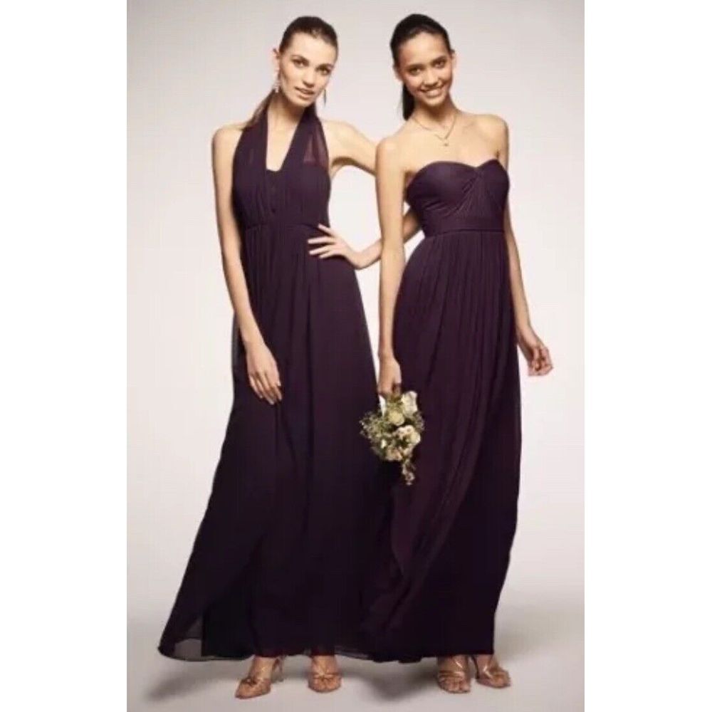 Jenny Yoo Aidan Convertible Strapless Chiffon Dress Gown Plum Sz 4 Bridesmaids